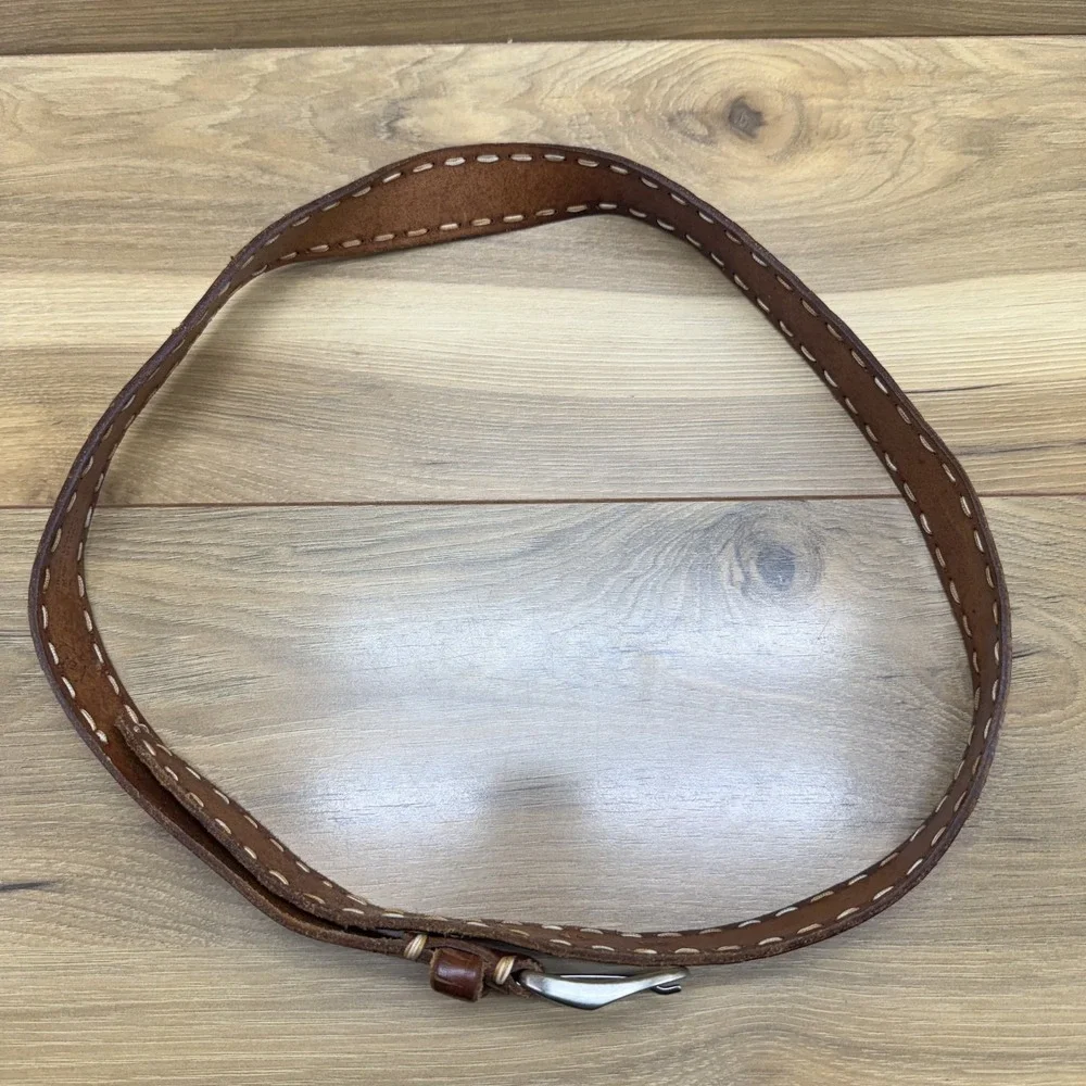Martin Dingman Mens Belt Size 38 Brown Bridle Leather Stitched Casual